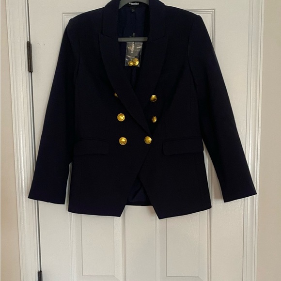 NWT Express Navy Blue Military Blazer Gold Buttons Size 8 - Picture 1 of 4